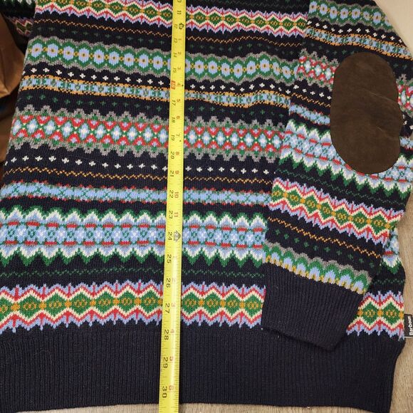 Barbour Merino Wool Sweater Nordic Fair Isle Houndstooth Men's XXL Elbow Patches - Picture 10 of 14